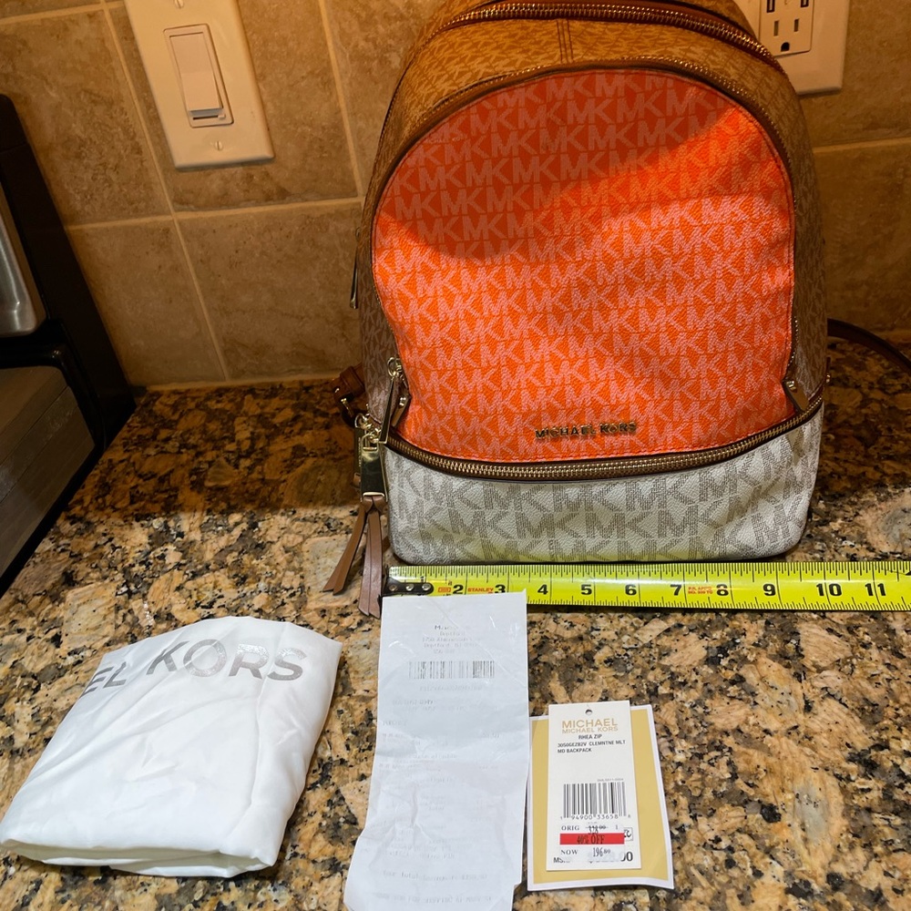 Michael Kors Vibrant Orange and Tan Backpack
